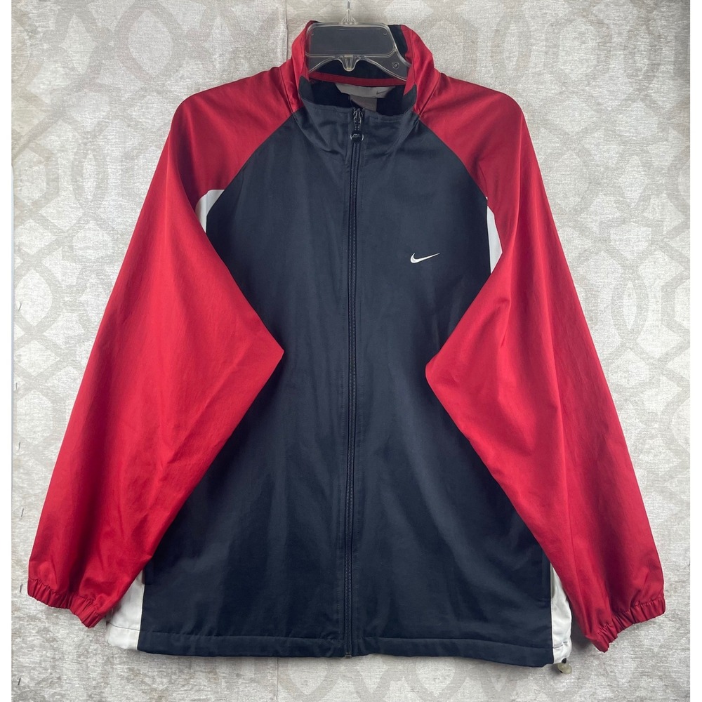 Nike Windbreaker Jacket Mens Medium Black Red White Vintage Colorblock Full Zip